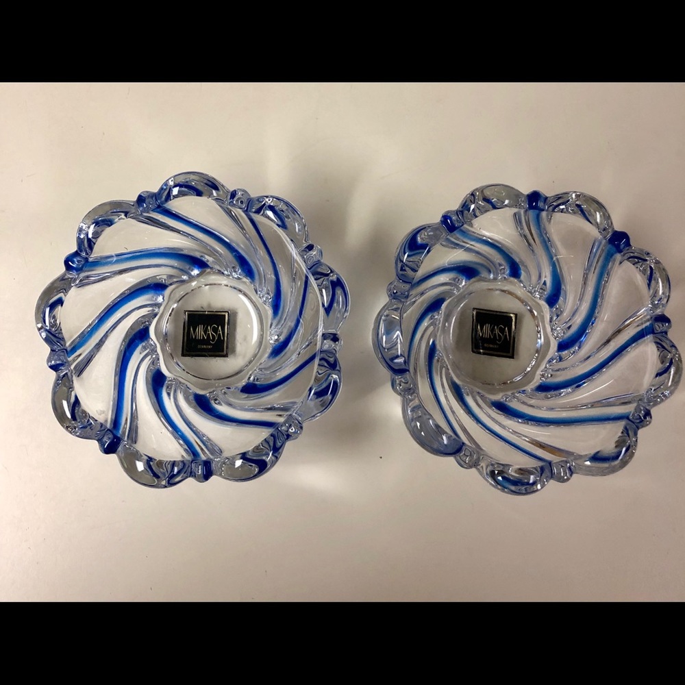 Mikasa Crystal Peppermint Swirl Candle Holder pair